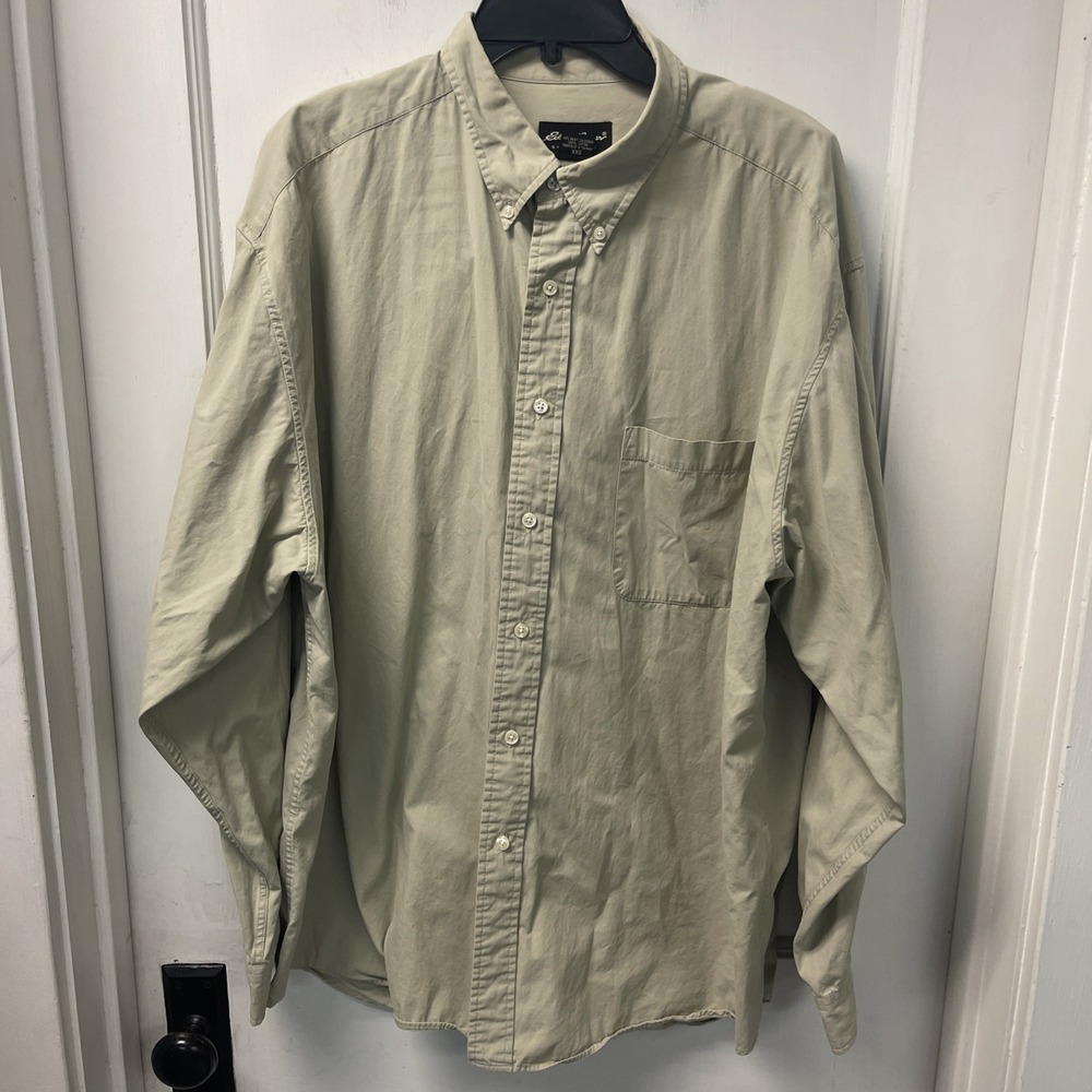 Eddie Bauer Mens Size XXL Shirt Beige Long Sleeve Button Up